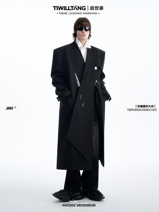 [主理人同款]TIWILLTANG启世录“嚣溯凝寂”交错镂空大衣男解构缎面中长款外套 商品图0