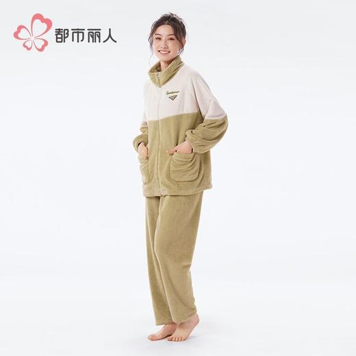 都市丽人睡衣男女可穿双面法兰绒睡衣家居服长袖长裤套装LHH1P4 商品图2