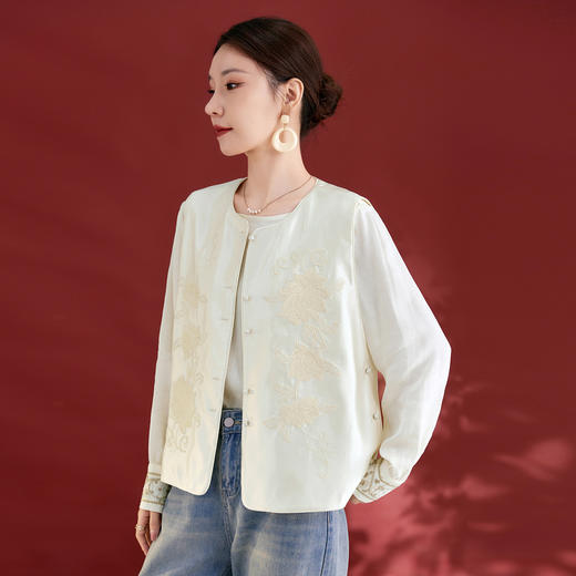 QS新中式国风丝毛缎真丝提花马甲女2025秋新款重工刺绣高端气质1769 商品图1