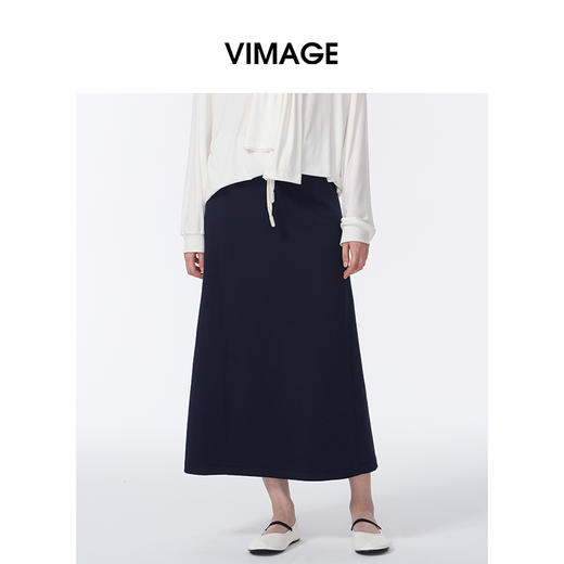 VIMAGE纬漫纪简约纯色通勤A字百搭中长款休闲半身裙2025秋季新款V2406113 商品图0