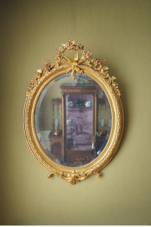 独角鹿西洋古董19世纪晚期法国出品胜利火炬与繁花主题鎏金灰墁浮雕木质大型挂镜 商品图1