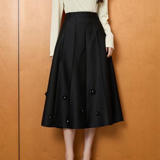 「自」全新升级【铂金会员192/天猫259/差价67】(11722)洛诗琳新款复古气质高腰半身裙2025秋季重工钉珠直筒A字裙 商品图1