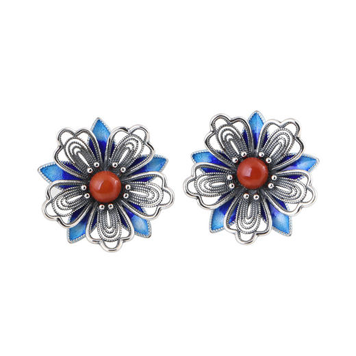 【寻芳】S925银景泰蓝珐琅镶珍珠南红耳饰【SCH-TRS31839】 商品图4