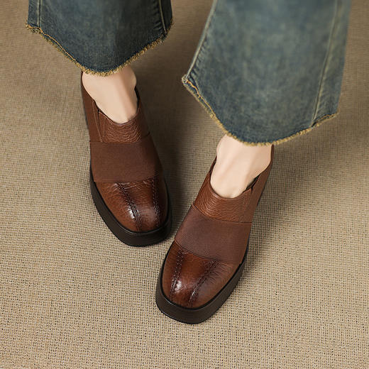 OLD A1355真皮厚底高跟深口单鞋复古风擦色显瘦高跟鞋 商品图3