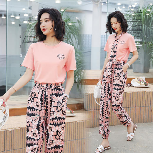 OLrain欧芮儿甜美约会必备粉色上衣裤子套装两件套 商品图1