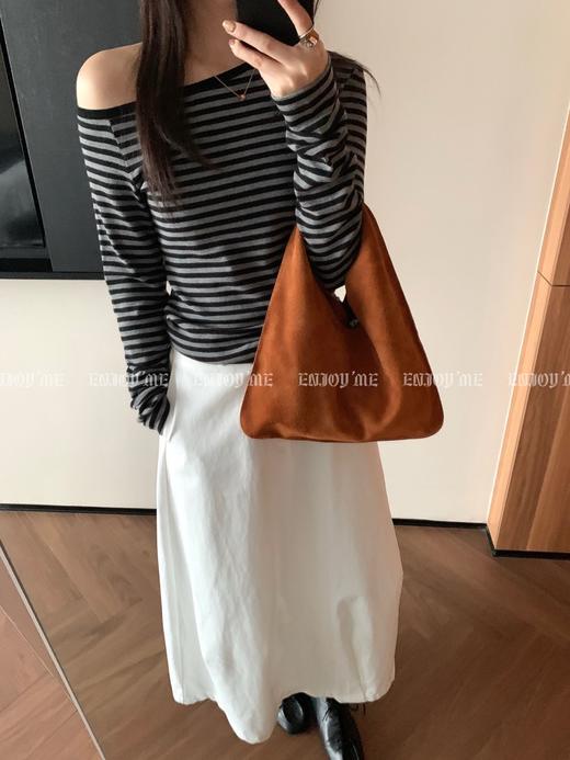【门店同款】ENJOY秋季下摆不规则斜肩条纹T恤 164543749 商品图5