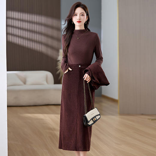 HR MEIQINA635优雅风时尚套装裙洋气马甲打底衫半身裙三件套 商品图3