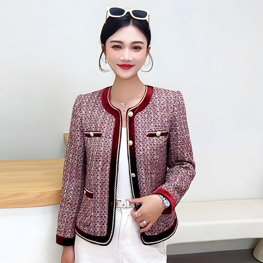 QYM 25YS16-Y小香风外套短款粗花编织气质短款休闲上衣 商品图0