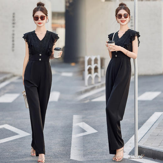 XS97822气质女神范连体裤女2025夏装新款高级感无袖修身显瘦蕾丝边连衣裤 商品图3