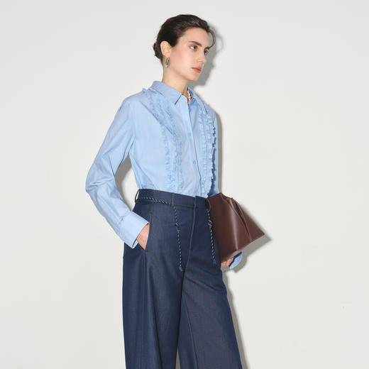 【商场同款】伊芙丽莱赛尔花边拼接通勤衬衫1G1120261 商品图3