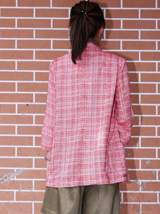 TYNVIE 七分袖前开式无里西装外套 - 红格 商品图4