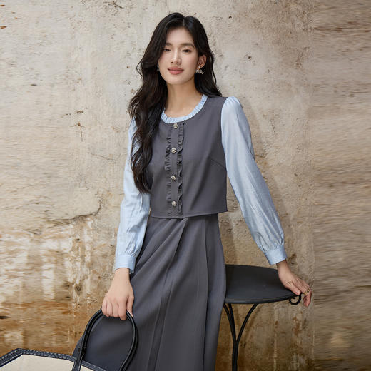 奢姿大码女装2025秋季新款胖妹妹轻奢优雅连衣裙假两件拼接裙子9953869753 商品图2