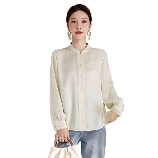 QS真丝桑蚕丝衬衫女2025秋季轻奢气质优雅法式长袖立领通勤上衣1775 商品图4