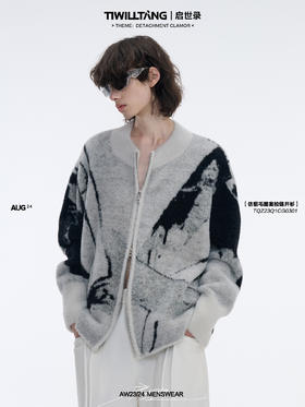 TIWILLTANG启世录“荆棘虚垢”仿貂毛图案拉链开衫提花针织衫潮