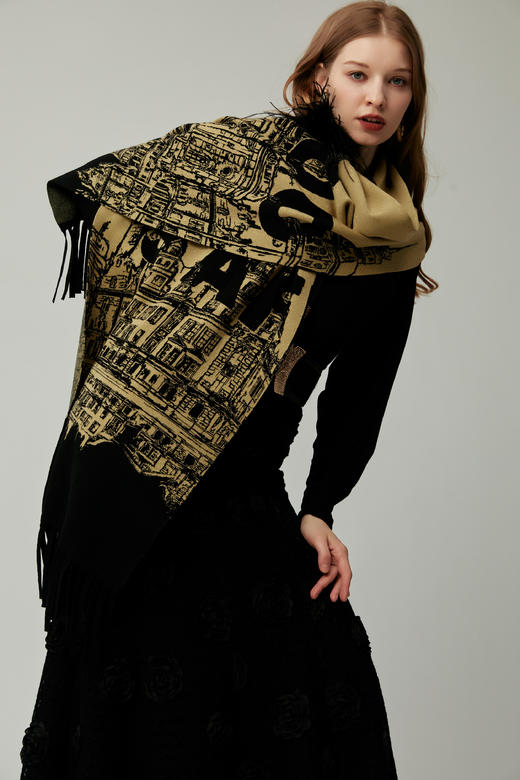 SAFICOO 优雅气质 茹依印花 羊毛披肩 商品图3