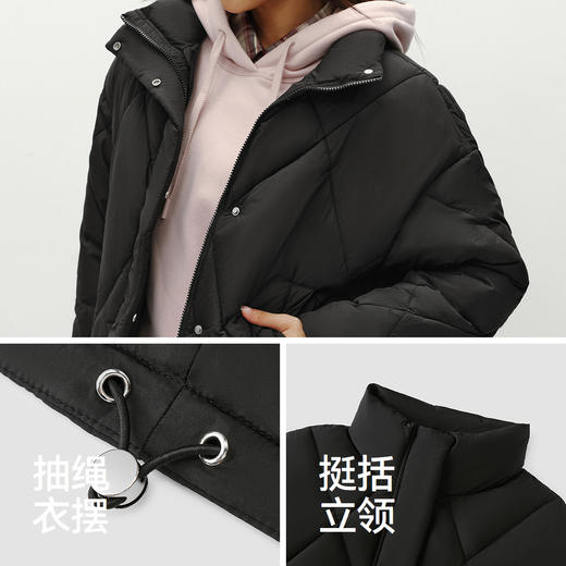 森马棉服女冬季菱形格宽松立领抽绳棉衣休闲百搭慵懒气质温柔外套
 商品图3