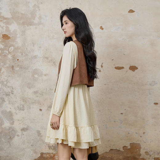 奢姿大码女装2025秋季时尚刺绣系带马甲气质荷叶边连衣裙两件套装9953994245AB 商品图3