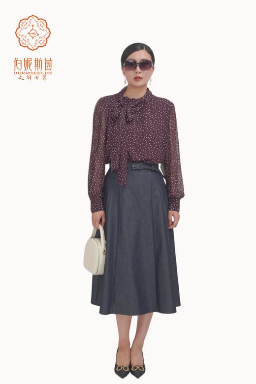 伯妮斯茵 | 复古知性 牛仔中长款伞裙 挺括牛仔面料 显瘦遮肉 气质约会款  SZ3B57-石涅色半裙 商品图1