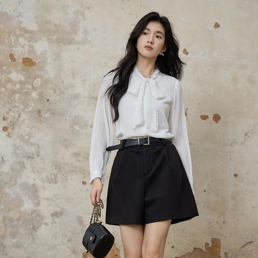 奢姿大码女装2025秋季时尚蝴蝶结飘带衬衫胖妹妹气质花边装饰上衣9953270266 商品图0