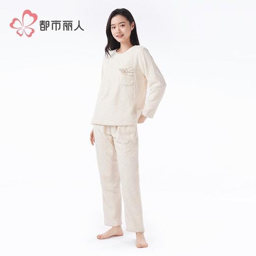 都市丽人睡衣牛奶绒烂花睡衣女士家居服长袖长裤法兰绒套装LHH2Q1 商品图2