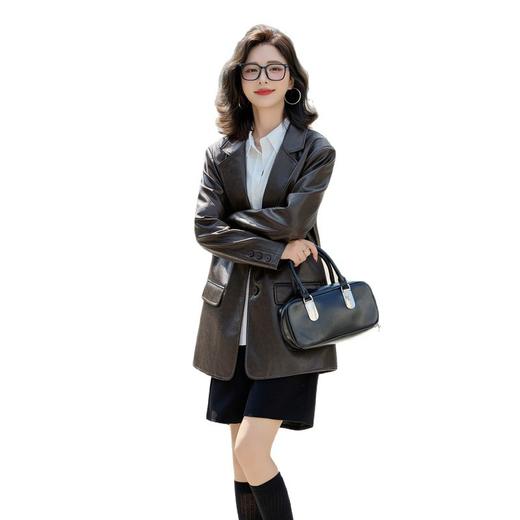 HR GSTX8075皮衣西装外套复古气质休闲时尚宽松pu皮夹克上衣 商品图4