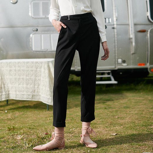 2018夏装收腰直筒裤女百搭黑色休闲裤女九分裤子 商品图3