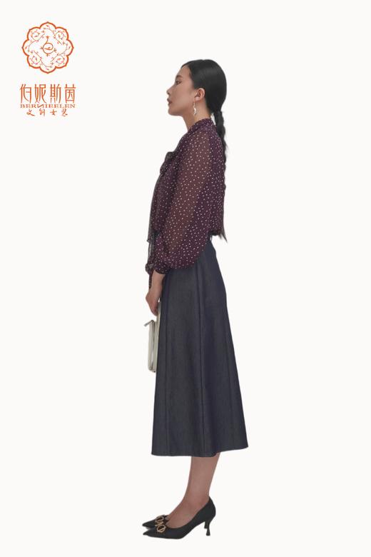 伯妮斯茵 | 复古知性 牛仔中长款伞裙 挺括牛仔面料 显瘦遮肉 气质约会款  SZ3B57-石涅色半裙 商品图2