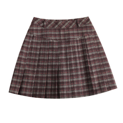 QYM 95857-Y格纹半身裙复古格纹百褶裙 商品图4