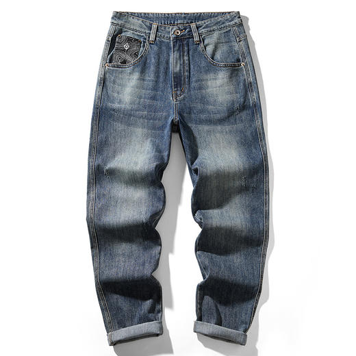 【DQ】大依优型大码男装微锥小脚牛仔裤男宽松加大码弹力复古长裤 商品图4