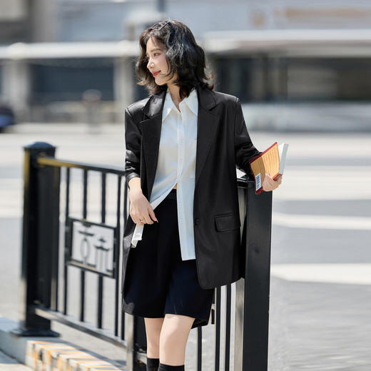 HR GSTX8075皮衣西装外套复古气质休闲时尚宽松pu皮夹克上衣 商品图2