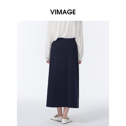 VIMAGE纬漫纪简约纯色通勤A字百搭中长款休闲半身裙2025秋季新款V2406113 商品图4