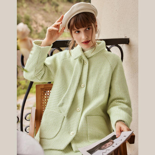 欧芮儿格子毛呢外套女秋季新款2023宽松显瘦不规则设计感时尚套装 商品图0