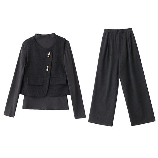 HR MEIQIN5501老钱风西装马甲阔腿裤套装气质通勤三件套 商品图4