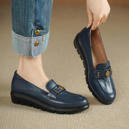 【预售5天】轻软！平底坡跟小皮鞋女春秋新款英伦黑色休闲厚底单鞋羊皮乐福鞋DTN&583-19 商品图0