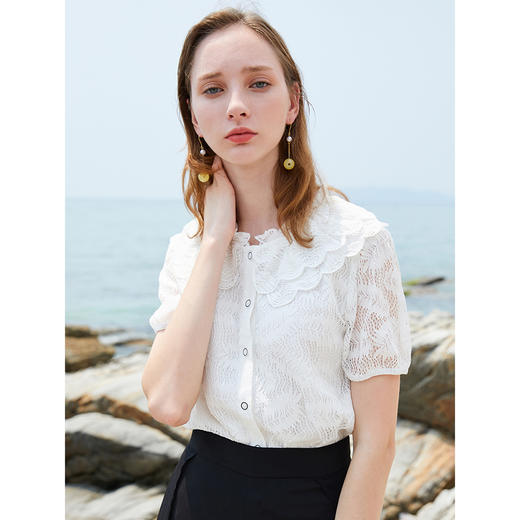 OLrain欧芮儿清新百搭白色上衣通勤休闲两不误 商品图1