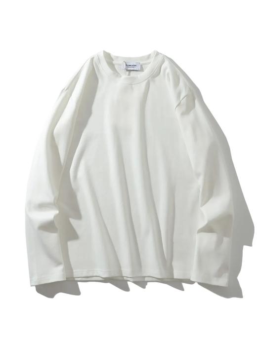 舒适之约！270克双面水柔棉弹力圆领打底衫 简约纯色百搭休闲直口长袖T！男女都可穿！ 商品图1