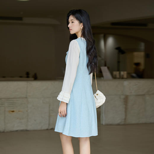 奢姿大码女装2025秋季时尚钻饰薄纱袖连衣裙胖妹妹气质优雅小黑裙9953835194 商品图3