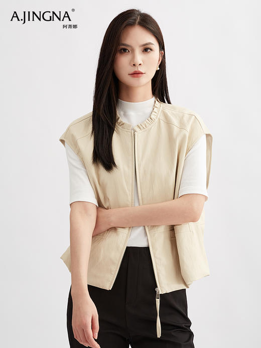 【机能美学】阿菁娜时尚现代宽肩休闲皮马甲F30Q203002 商品图3