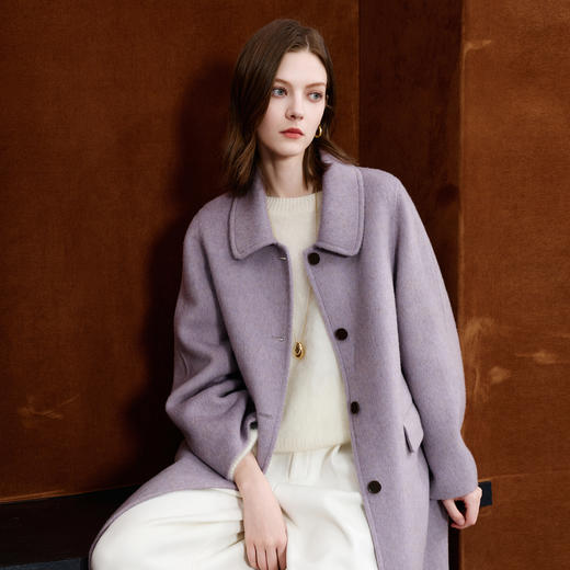 【阿尔巴卡】三彩2025冬季新款双面呢长大衣毛呢外套宽松气质M 商品图1