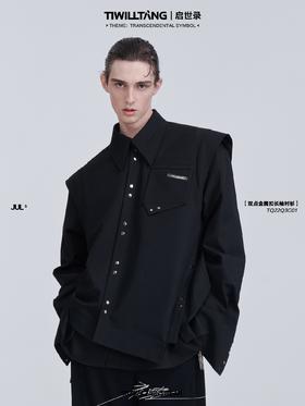 TIWILLTANG启世录“沐骦”小众设计双点金属扣衬衫长袖宽松韩版潮