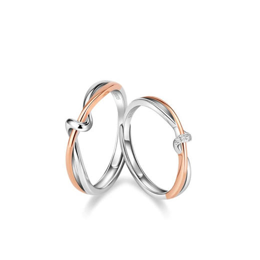 卡蒂罗/KADER 连理扣情侣对戒 小众简约莫比乌斯双生结素圈开口可调节素圈一对 甜蜜饰爱恋爱频率 商品图1