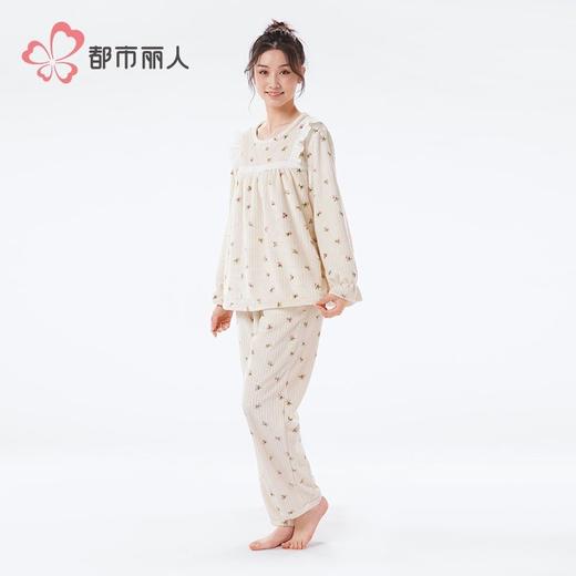 都市丽人睡衣女士法兰绒抽条女士家居服长袖长裤法兰绒套装LHH2P8 商品图2
