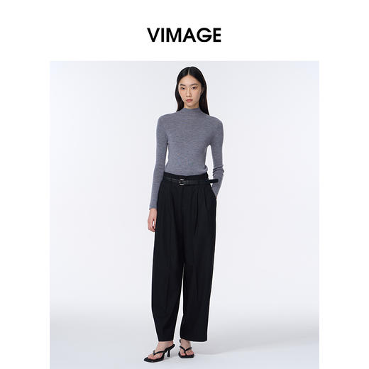 VIMAGE纬漫纪显瘦垂坠感休闲松弛直筒长裤黑色阔腿裤2025秋季新款V2405110 商品图1