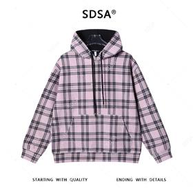 WY1048SDSA男士秋冬新款痞帅男装复古格子连帽卫衣宽松休闲百搭套头上衣