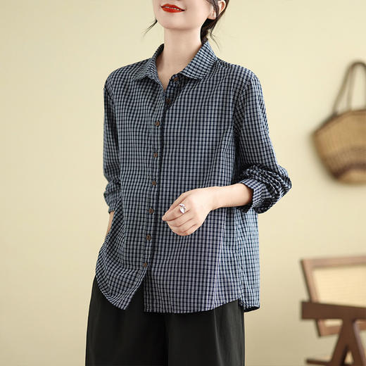 GYH 838格子衬衫宽松休闲格子棉长袖简约衬衣 商品图2