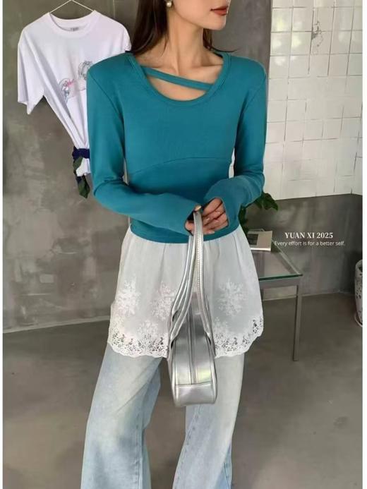 冰点价！仅限11.11！退货勿拍【秋上新】25013斜杠U领高弹力螺纹修身长袖长袖上衣-喜出 商品图5