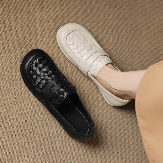 OLD A1358真皮平底编织乐福鞋深口小皮鞋 商品图0