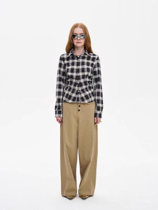 local tag/It25ssk13/Spending 黑白格纹褶皱收腰衬衫 商品图4