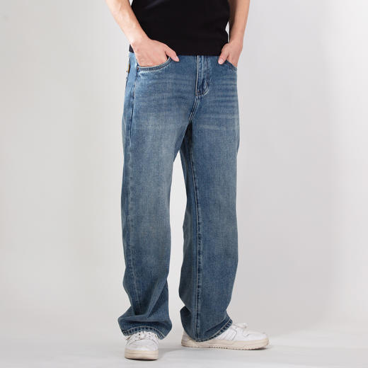 DRONKOO 2025 半松紧腰表袋铜色钉扣中厚牛仔长裤 商品图1