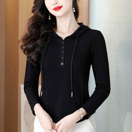 KQL 355H8300连帽正肩长袖T恤修身显瘦休闲上衣 商品图2